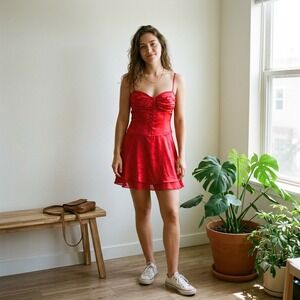Reformation Ursula Dress Womens 4 Red Silk Ruched Bustier Coquette Romantic
